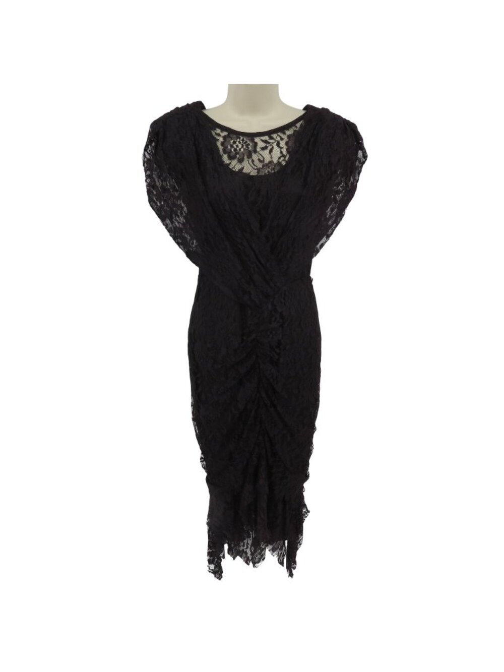 VTG Seneca Women 9 Black Floral Flower Lace Little Black Dress LBD Ruched Front